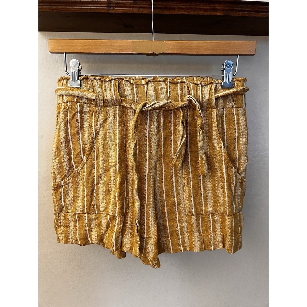 INDIGO REIN Women's Size L Large Shorts 3" Inseam Linen Blend Striped Tie Waist